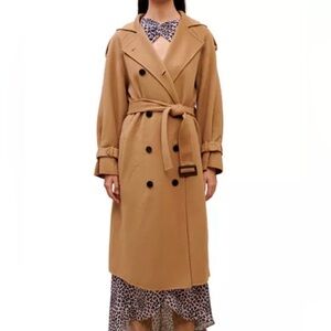 MAJE Glara Camel Wool Trench Coat Double-Breasted, Size M/6 FR38 NWT